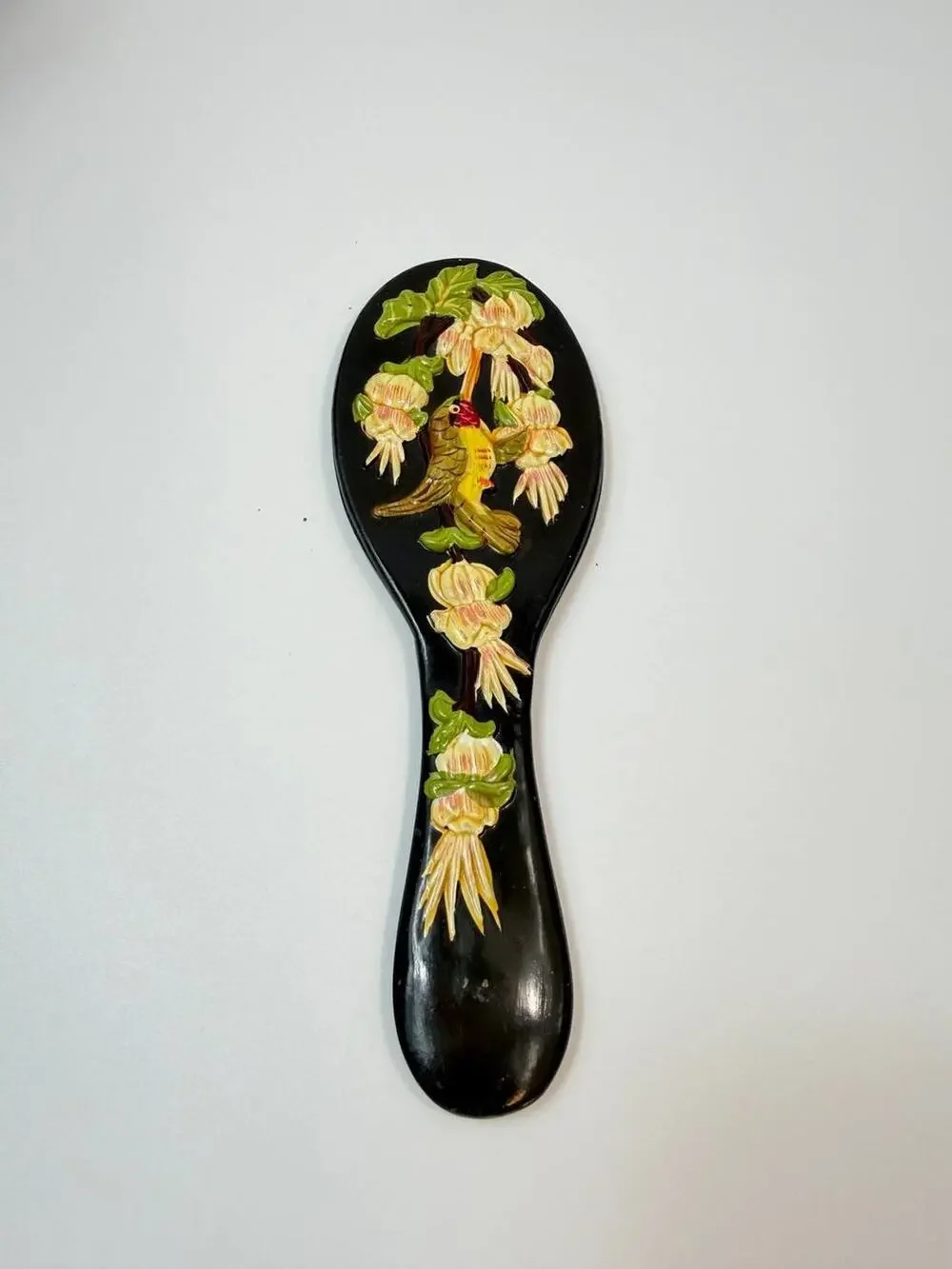 Vintage Hand Mirror Black Plastic Floral Bird Vanity Mirror Retro